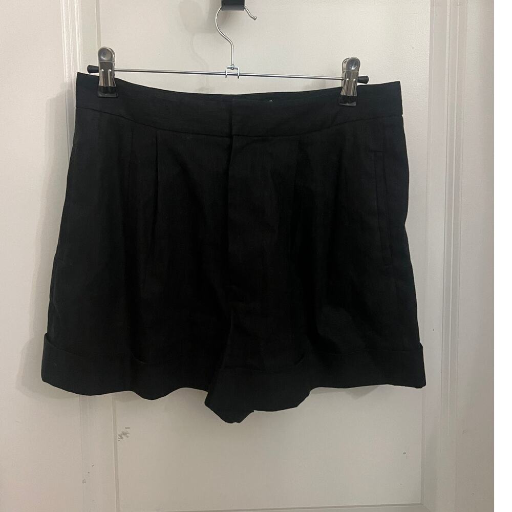 Alice + Olivia Linen Blend Pleated Trouser shorts 6 black tailored chic Corpcore